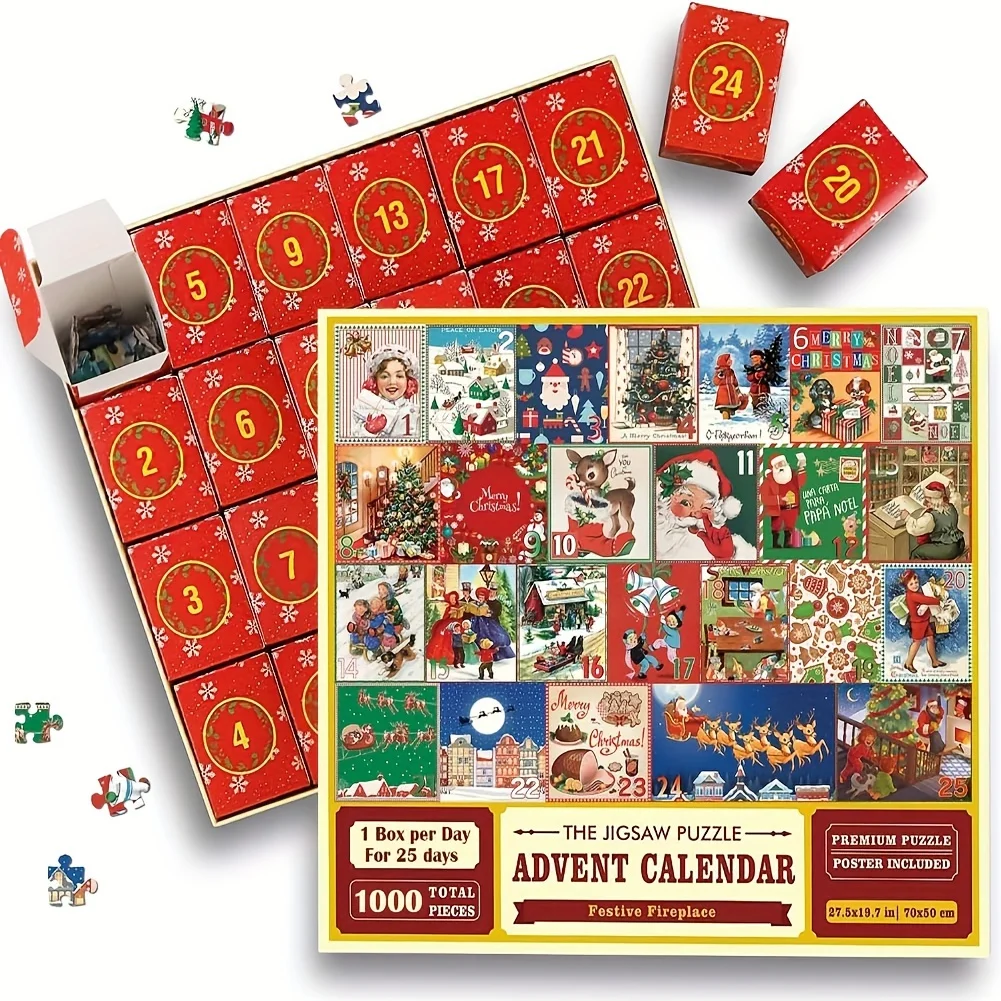Set, Advent Calendar 2023 Christmas Jigsaw Puzzles-24 Parts 1000 Pieces Jigsaw Puzzles Gift For Countdown To Christmas, Navidad,