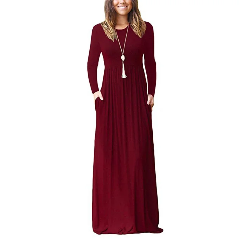 Women Dress Spring and Autumn New Long Sleeve Pocket Dress Vestidos Elegantes Para Mujer Robe Femme Dress for Women Ropa Mujer