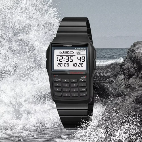 Imagen 2 del producto Reloj con correa de acero de lujo para hombre, reloj con calculadora, reloj LED multifunción, estilo ordenador, modelo superventas