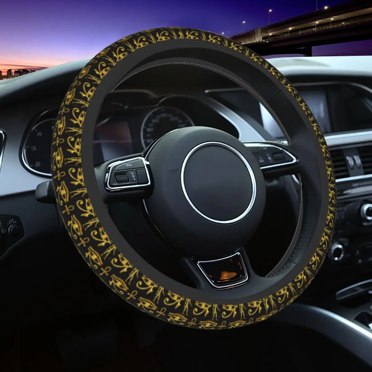 38cm Car Steering Wheel Cover Ancient Egyptian Murals Ankh Gold Steering Wheel Protective Cover Anti-slip Car Accessories