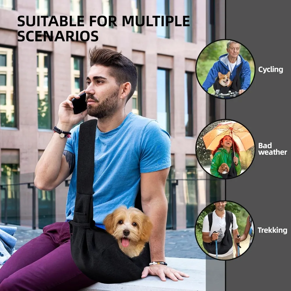 Reversible Puppy Carrier Purse - Hand-Free Dog Sling for Small Dogs and Cats, Travel Safety Harness (Black) - view 5