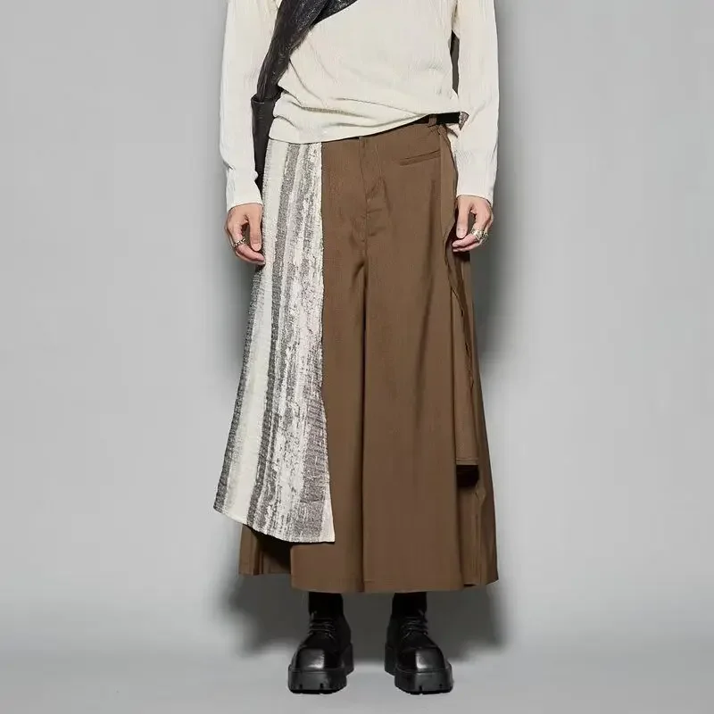 

Men’s Japanese Vintage Wide Leg Dress Pants Casual Loose Fit Trousers with Irregular Patchwork Streetwear Stylish Art Design