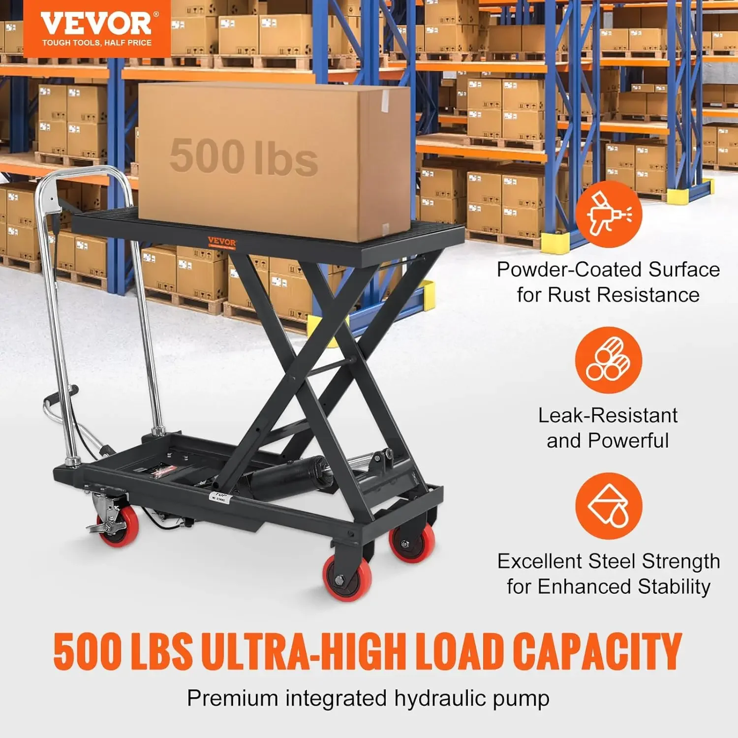 Hydraulic Lift Table Cart, 500lbs Capacity 28.5