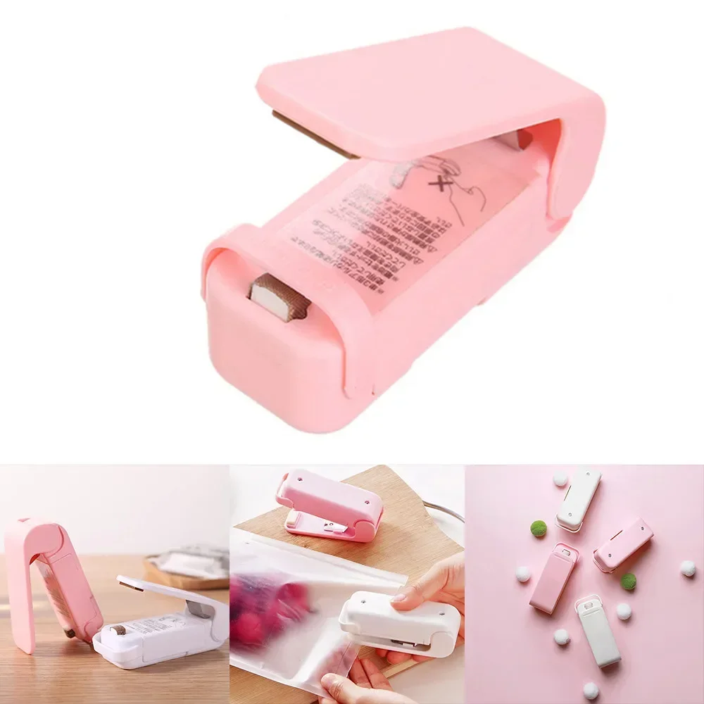 Mini Hot Bag Sealing Machine Packaging Sealing Bag Hot Plastic Food Bag Sealing Portable Sealing Machine 9x3.5x3.3cm Pink White