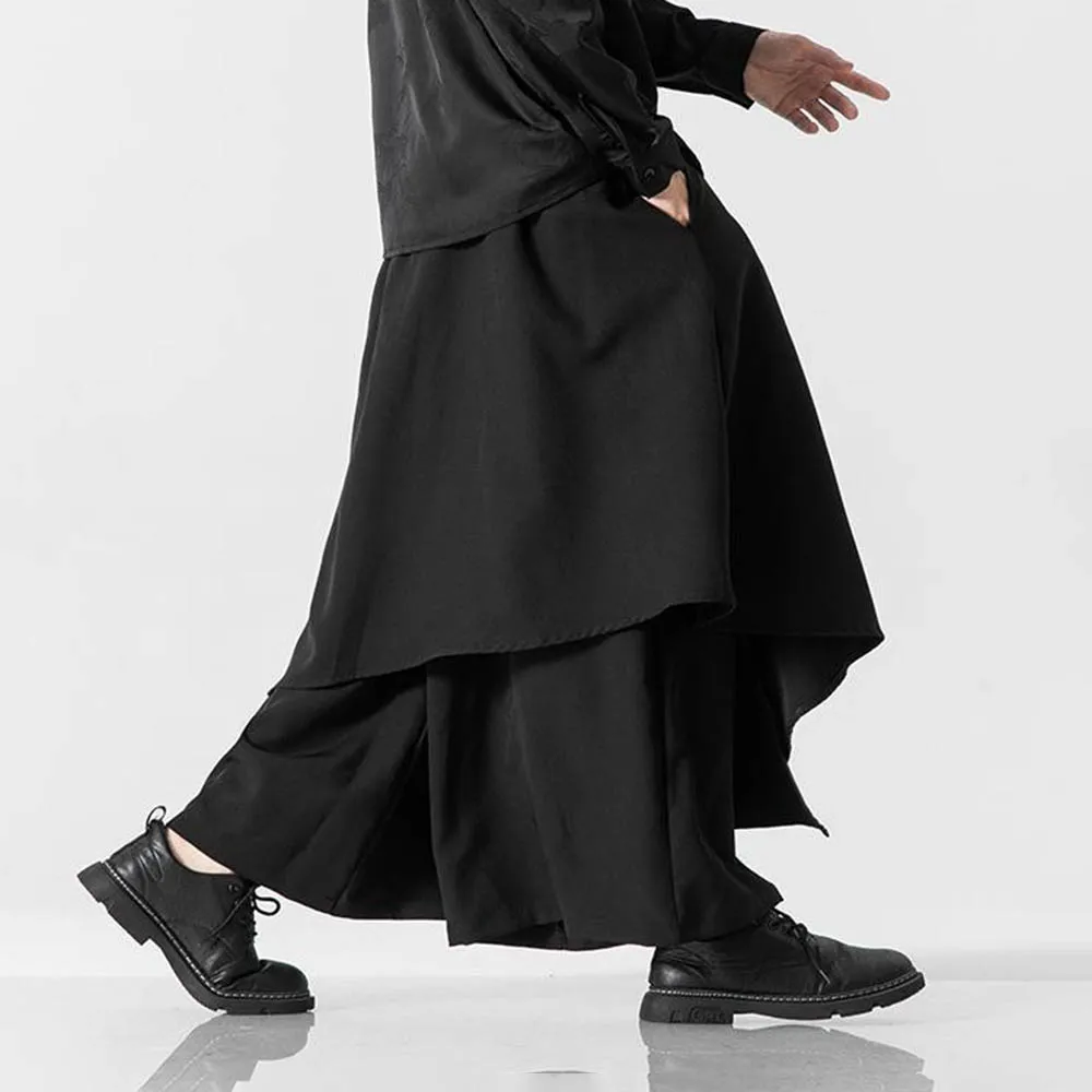 XS-5XL Celana Kulot Patchwork Tidak Beraturan Pria Retro Cina Unisex Tren Fashion High Street Longgar Bernapas Niche Celana Baru Pria