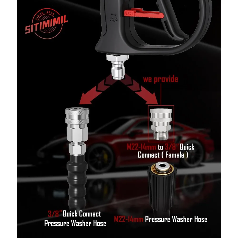 سيتيميل ® مسدس غسالة الضغط الدوار مع 3/8 تدوير التوصيل السريع ومحول M22-14mm 4500PSI سهل السحب الزناد قصير الضغط العالي #4