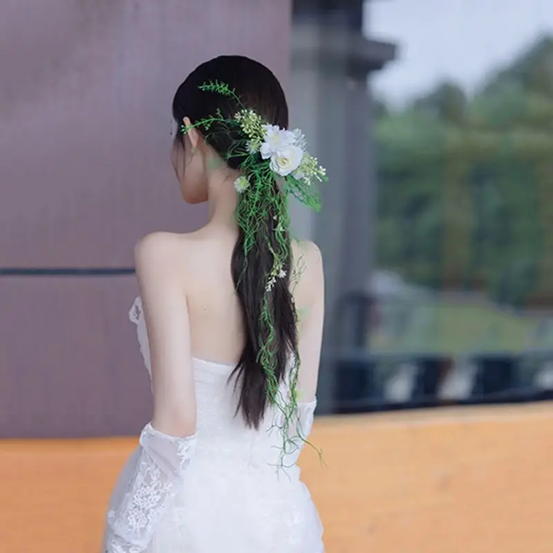 Mori removable fresh green plant bridal flower hairpin exterior styling