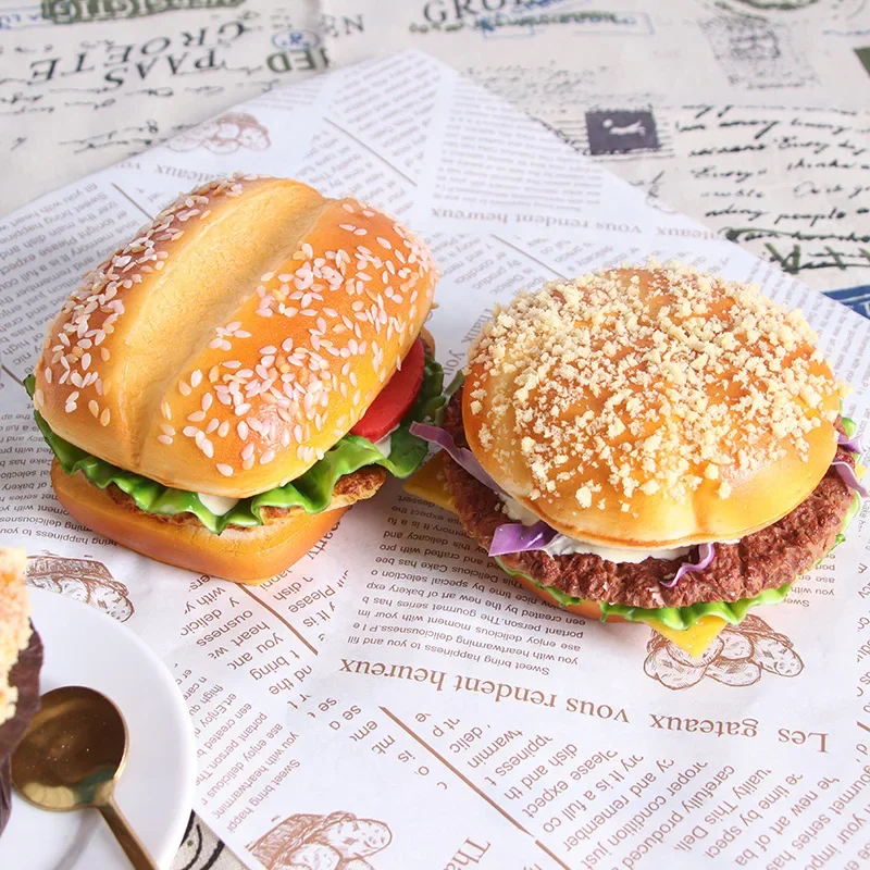 1PC 1:1 Emulation Beef Burger Sandwich Cheese Bread PU Fast Food Delicacies Model DIY Shopwindow Samples Photo Props Funny Decor