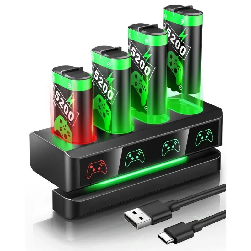 4x5200mWh Rechargable Batteries Pack for XBOX Serise S/X and XBOX ONE S/X/Elite 4 in 1 Charger Station