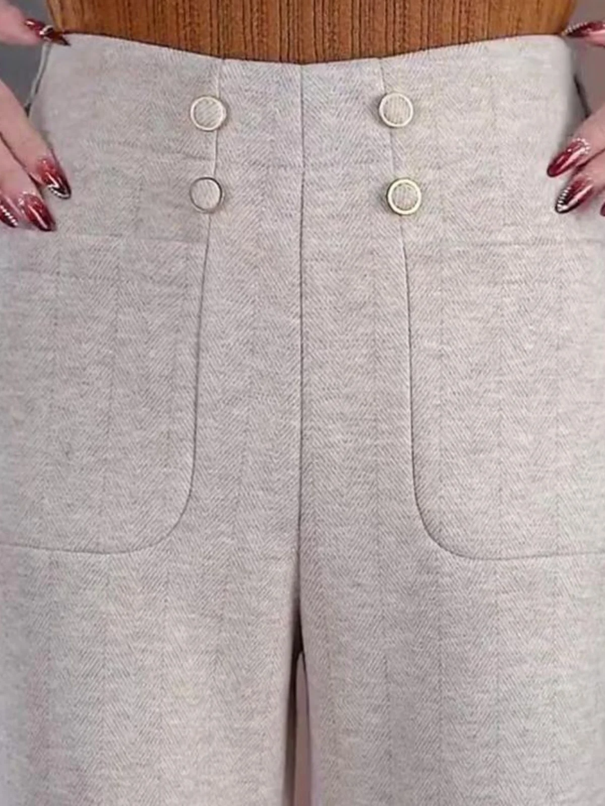 

Модные утепленные шерстяные брюки для женщин, осенне-зимние повседневные широкие брюки с высокой талией, утепленные флисом, длинные брюки