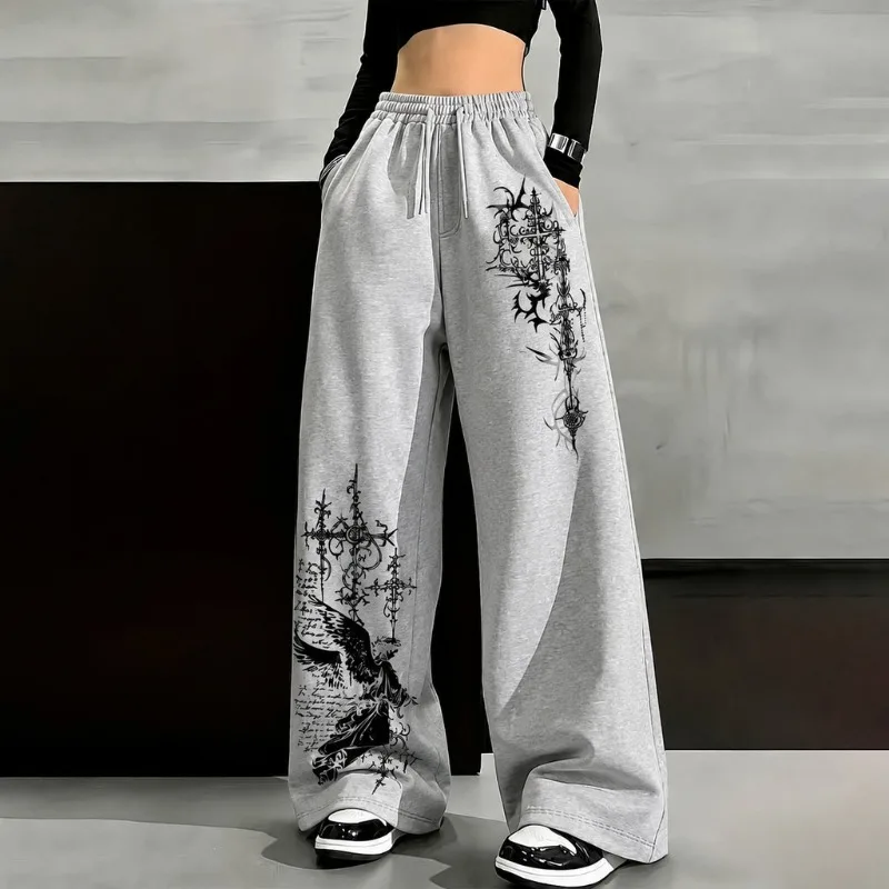 Y2K Women's Gothic Punk Unique Wings and Text Casual Pants Y2K Autumn/Winter New Casual Pants