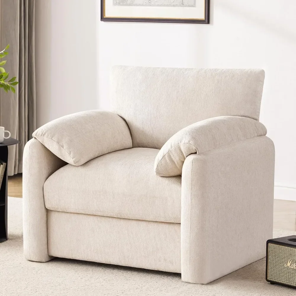 Mid-Century Modern Oversized Chenille Armchair, 38.6 Wide, Stylish Lounge Chair for Living Spaces and Bedrooms, Upholstered Read