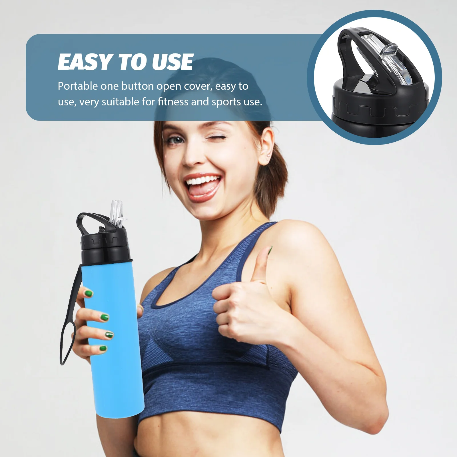 

Sports Water Bottle Portable Handle Design Lightweight Large Capacity Outdoor Hiking Fitness Camping Anti-Fall Silicone PP