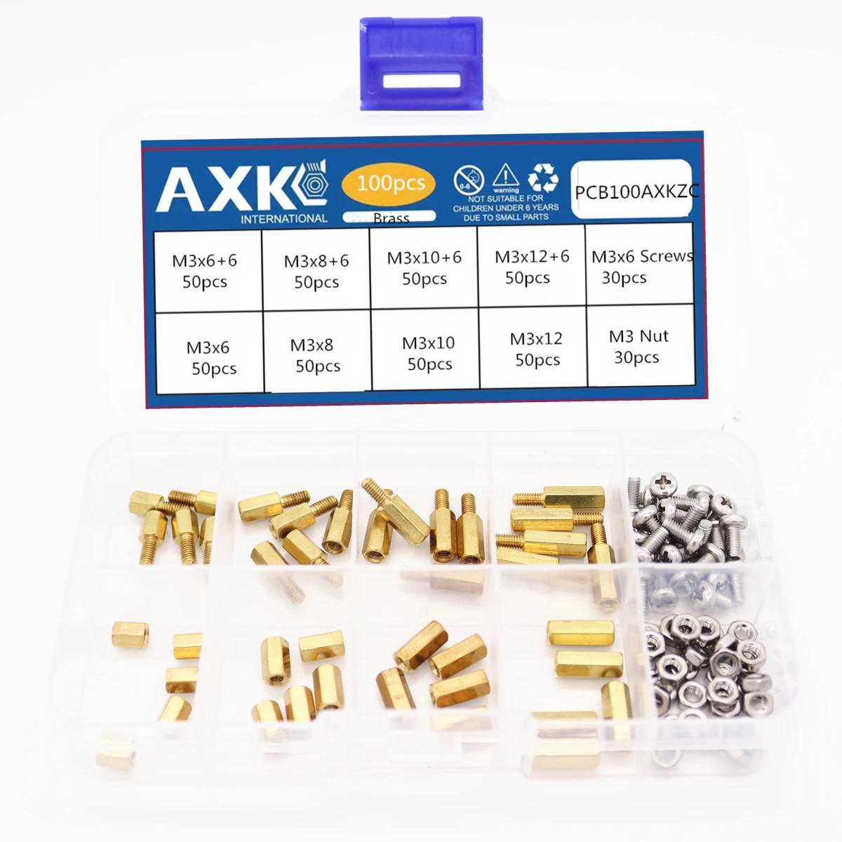 AXK 100PCS M3 Männlich Weiblich Messing Spacer Standoff Hex Schrauben Mutter Sortiment PCB Board Repair Tool Set Kit