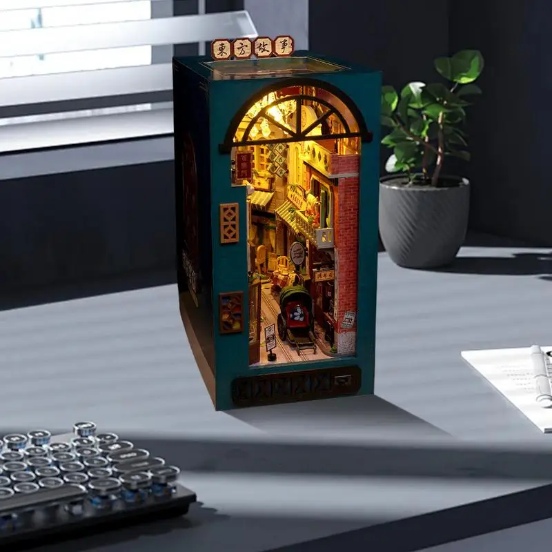 

Книжный уголок, миниатюрный комплект дома со светодиодной подсветкой, 3D деревянная головоломка для взрослых, подростков, начинающих, домашний декор для спальни, гостиной