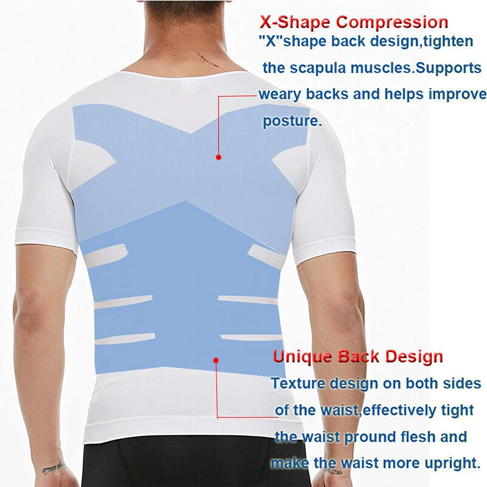 2PCS Men's Body Shaper Slimming Vest T-Shirt Elastic Slim Shapewear Compression Undershirts Tummy Control Waist Trainer Tank Top