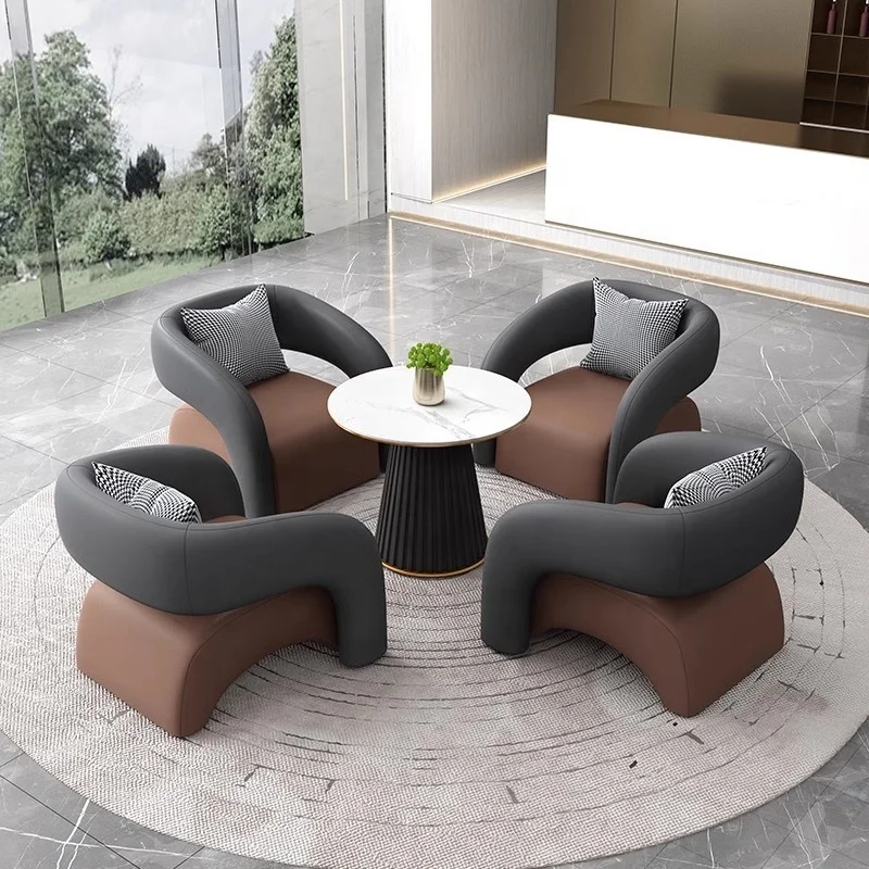 Unique Features Synthetic Leather Cover Single Sofa Leisure Lobby Reception Chair Office Furniture with Round Coffee Table