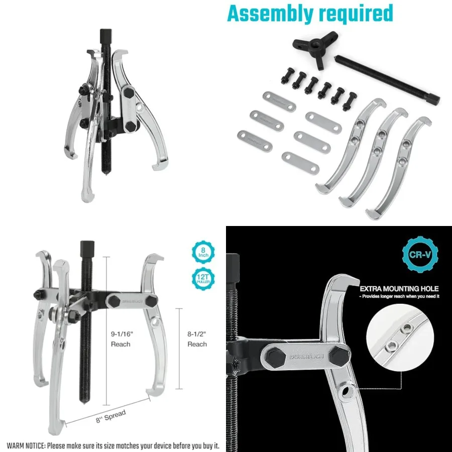 

8-Inch 3-Jaw Gear Puller, Removal Tool for Gears, Pulleys, Bearings and Flywheels, Assembly Required, CR-V Steel