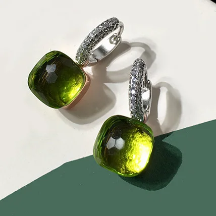 100% 925 Sterling Zilver Snoep Stijl 21 Kleuren Roze Wit Blauw Groen Zwart Geel Crystal Drop Earring Voor Vrouwen Fijne Sieraden