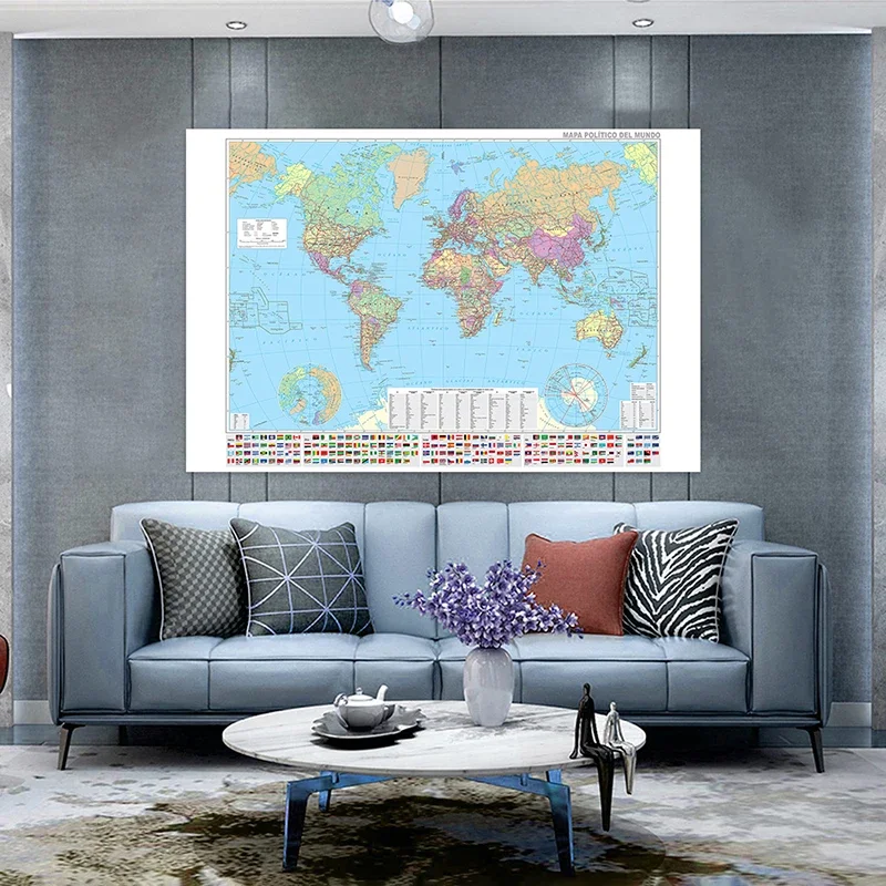 100 * 70 cm La mappa del mondo in spagnolo Non tessuto Ufficio Decorazione della casa Materiale scolastico Pittura Poster da parete moderno