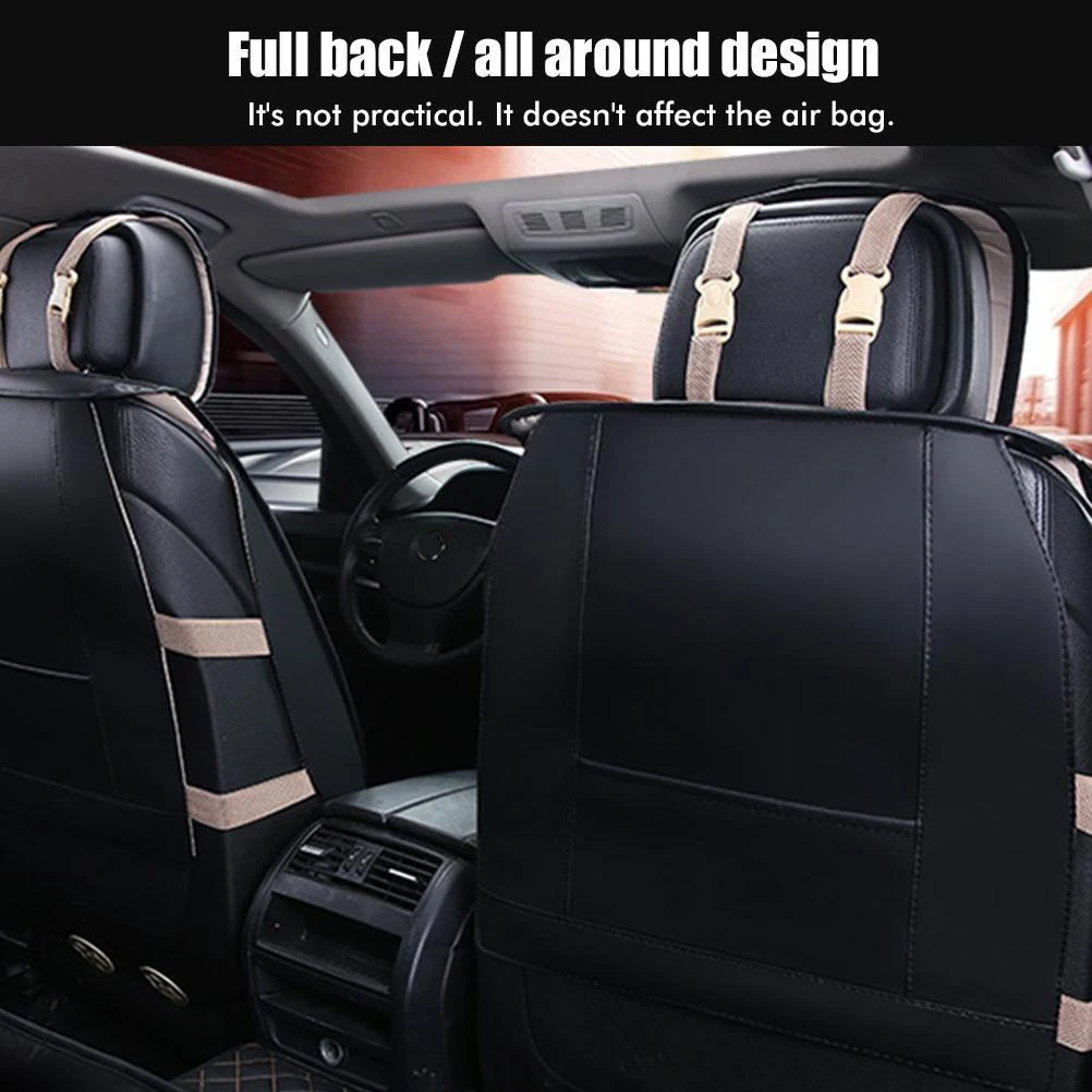 Universal PU Leather Full Enclosed Car Seat Covers, Wear-resistant Breathable 5-Seat Auto Cushion Set, Luxury Beige Interior Pro