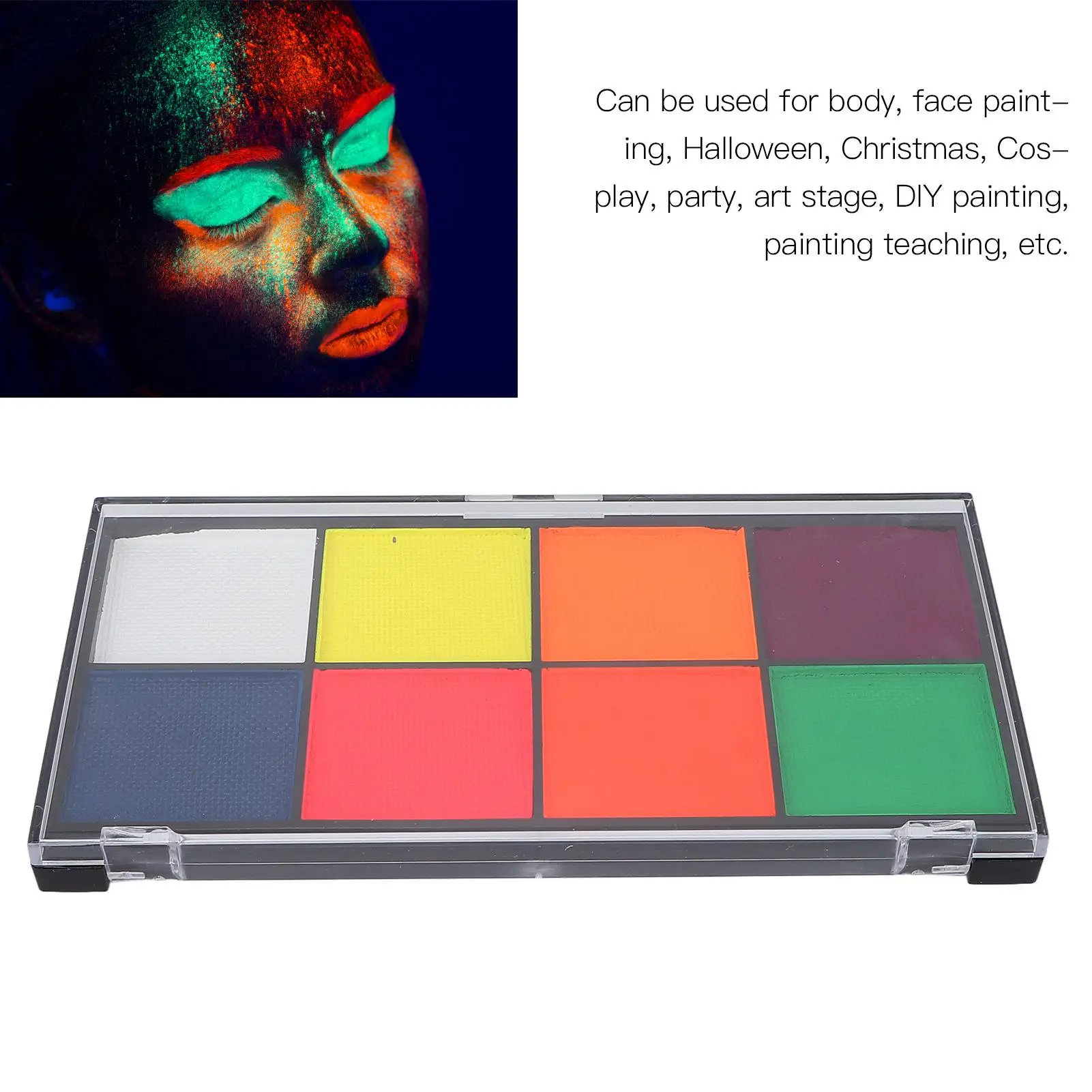 Fluorescent Face Paint Kit - 8 Quick-Dry Colors, Easy to Clean, Cosmetic Grade, 40g for halloween Body Art