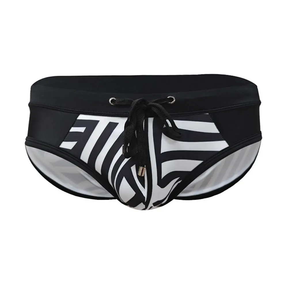 2026Men's low-rise briefs black and white irregular print adult beach surfing quick-drying briefs UXH373