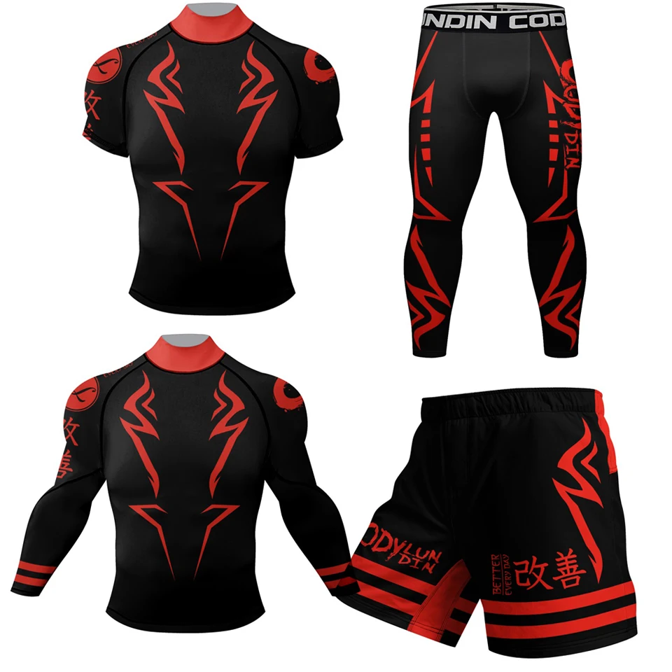 New Mock Neck Rash Guard Bjj Jiu Jitsu T-shirt+Pant Set No Gi Boxing Jerseys Muay Thai Shorts MMA Compression Leggings Sportsuit