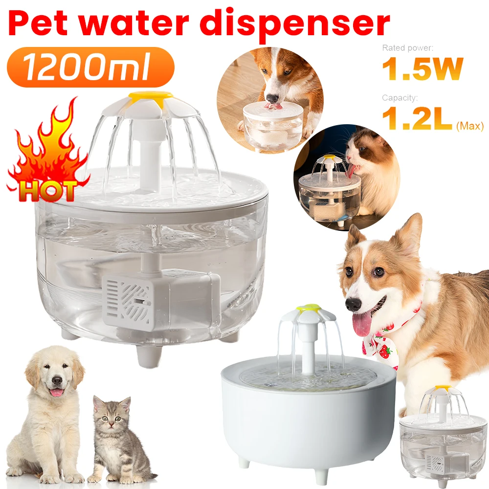 

1.2L Pet Cat Dispenser Drinking Water Fountain Activated Carbon Filters LED Automatic Feeder Container USB Interface