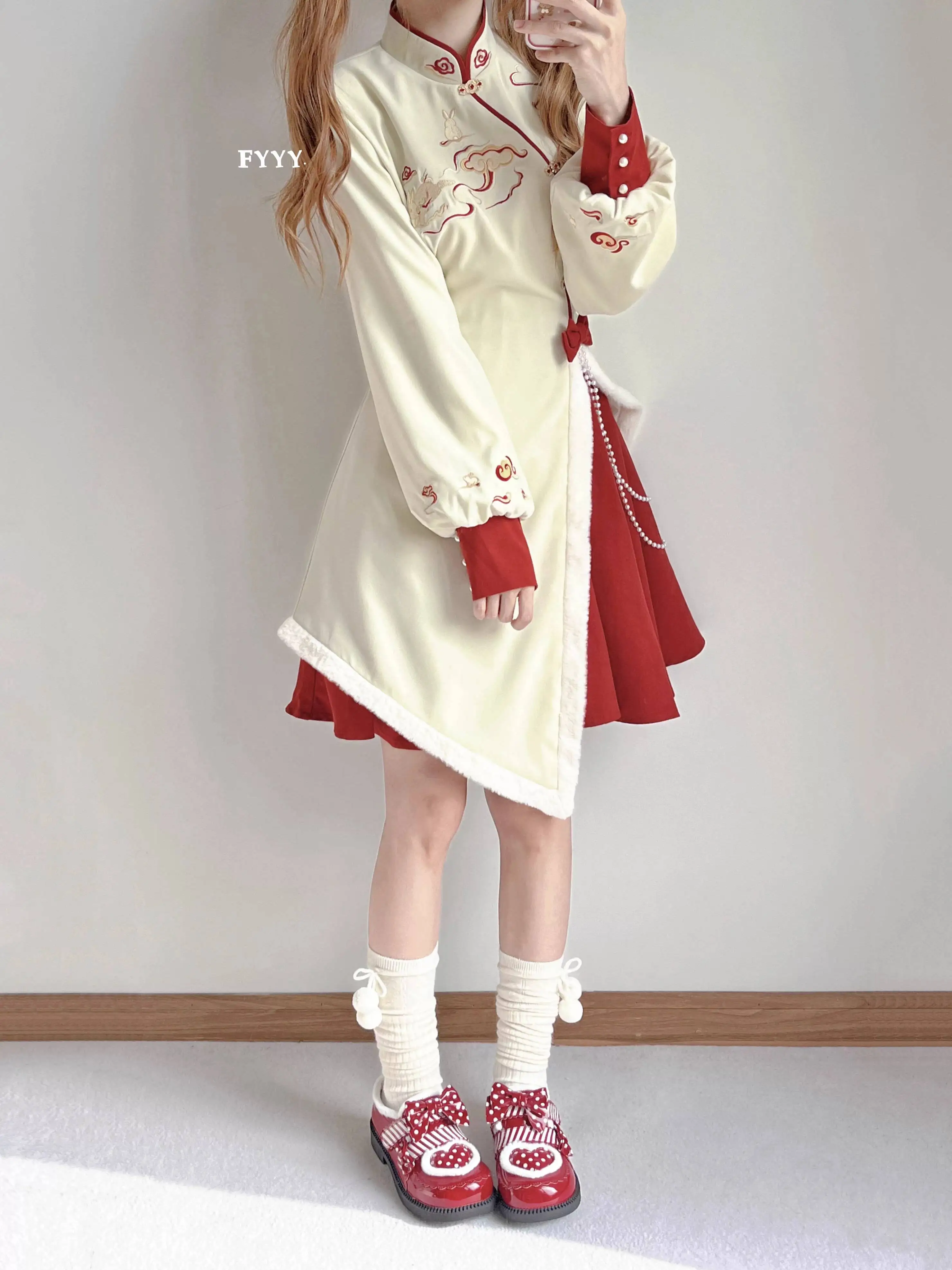 Red Rabbit New Chinese Style New Year Dress Han Element Long Sleeve Dress Cape National Style New Year Edition Costume