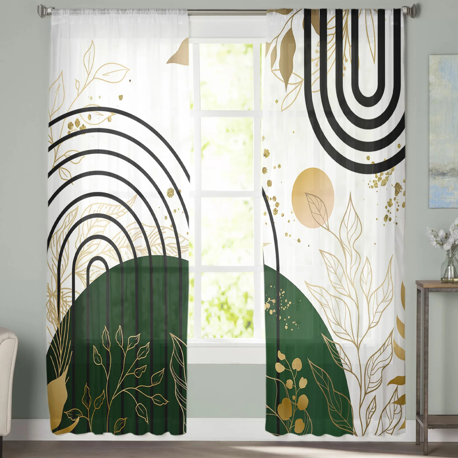 Imagem -03 - Bohemian Abstract Estilo Folha Planta Cortinas Quarto Tulle Sheer Cortina Sala Home Decor Cortinas Voile