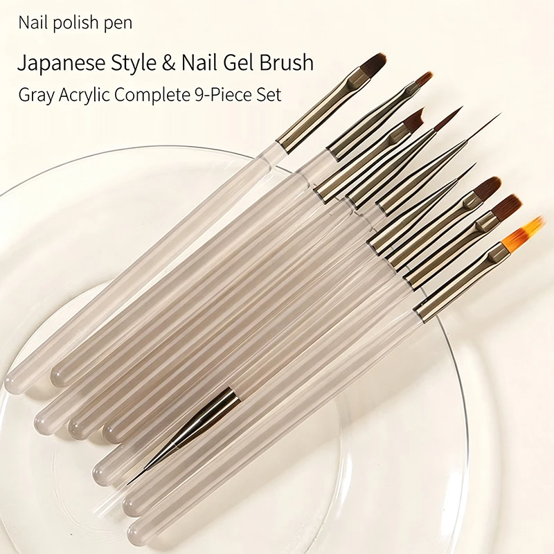 9Pcs UV Gel Acrylic Nail Brush Set, Nail Tips Extension Nail Brushes 3D Carving Manicure Salon Tools,For UV Gel Extension Brush