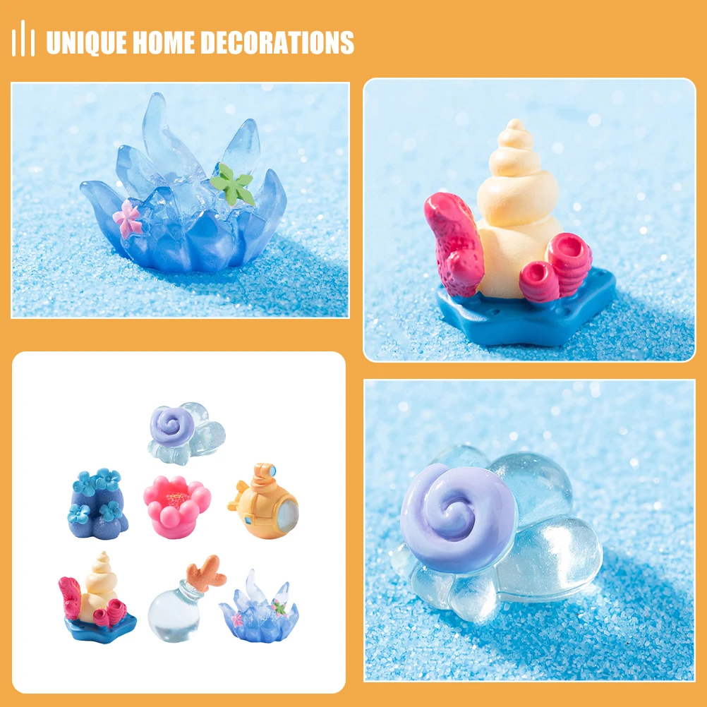 7 Pcs Resin Coral Conch Drift Bottle Decorations for Fish Tank Mini Marine Figures Ocean Themed Aquarium Statues Home