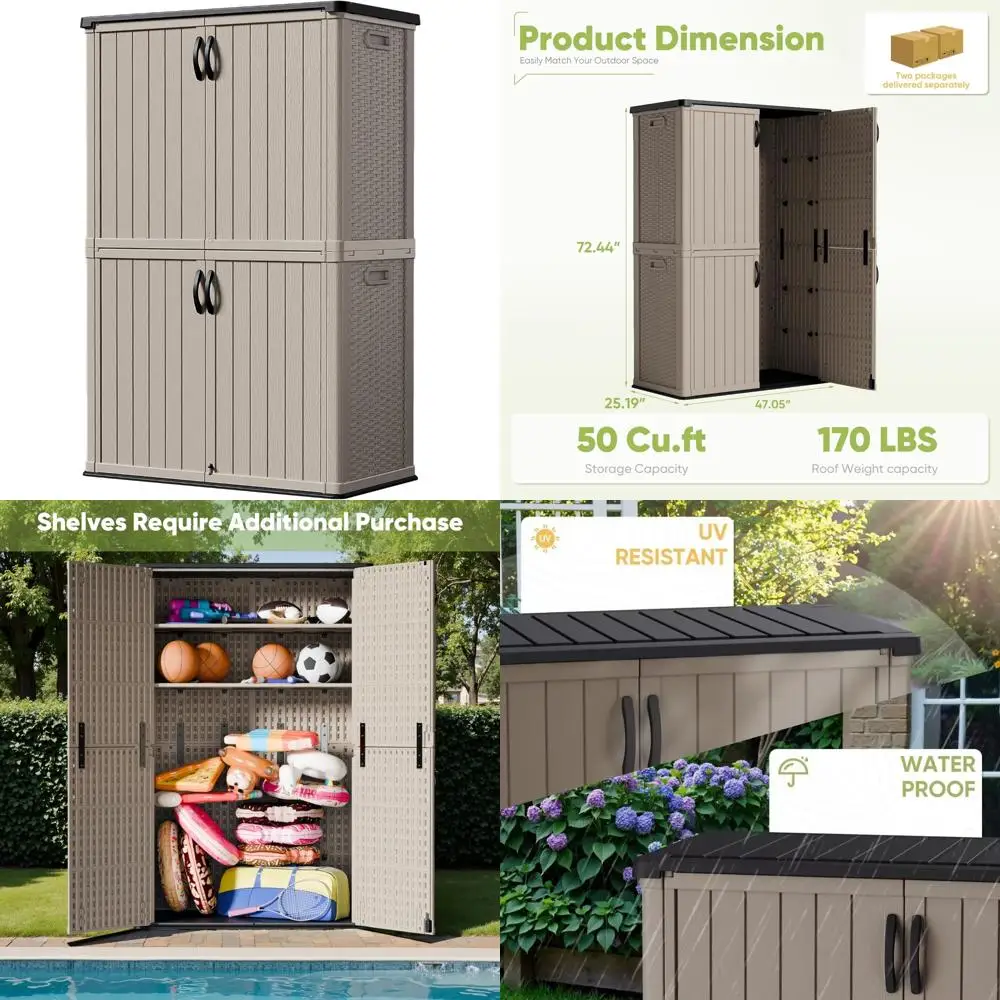 

Запираемый вертикальный уличный шкаф для хранения вещей, 50-куб. футов, водонепроницаемый ящик для хранения инструментов для патио для дивана C