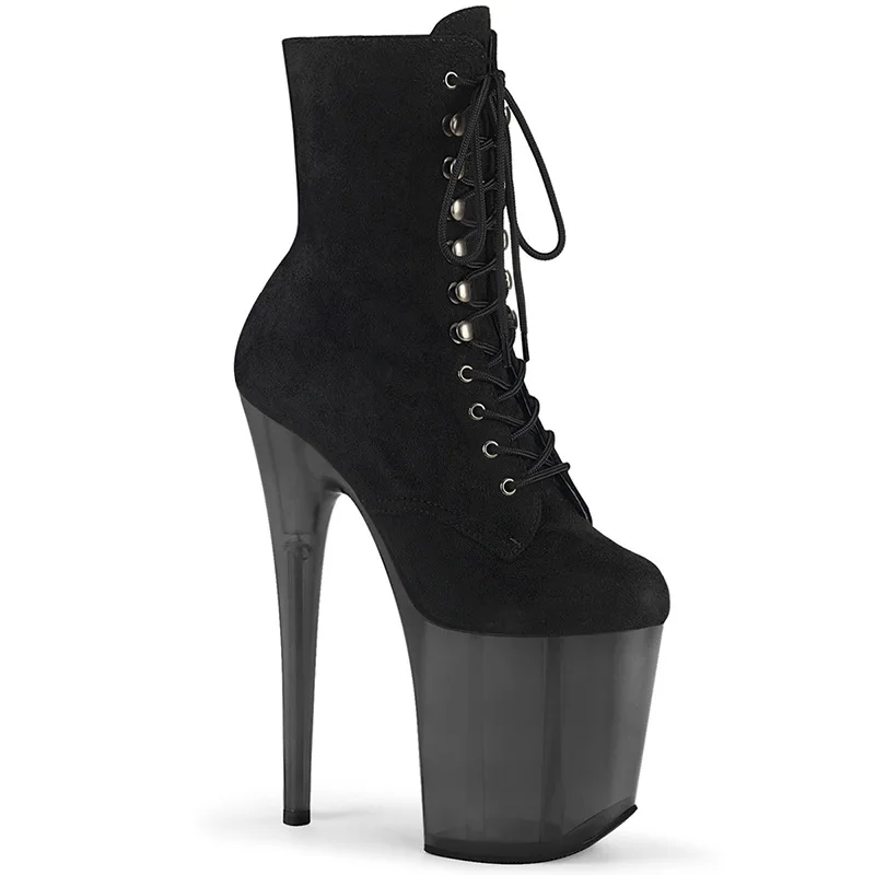 20CM Velvet Ankle Boots for Women Lace-up High Heel Pole Dance Shoes Platform Stripper Heels for Runway Performance & Nightclub