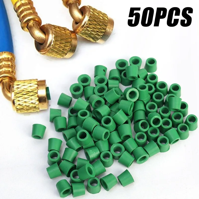 100/50pcs Green Air Conditioning 1/4\'\' Charging Hose 1/4\'\' Valve Gasket Manifold Repair Seal Kit Replacement Car Accessories