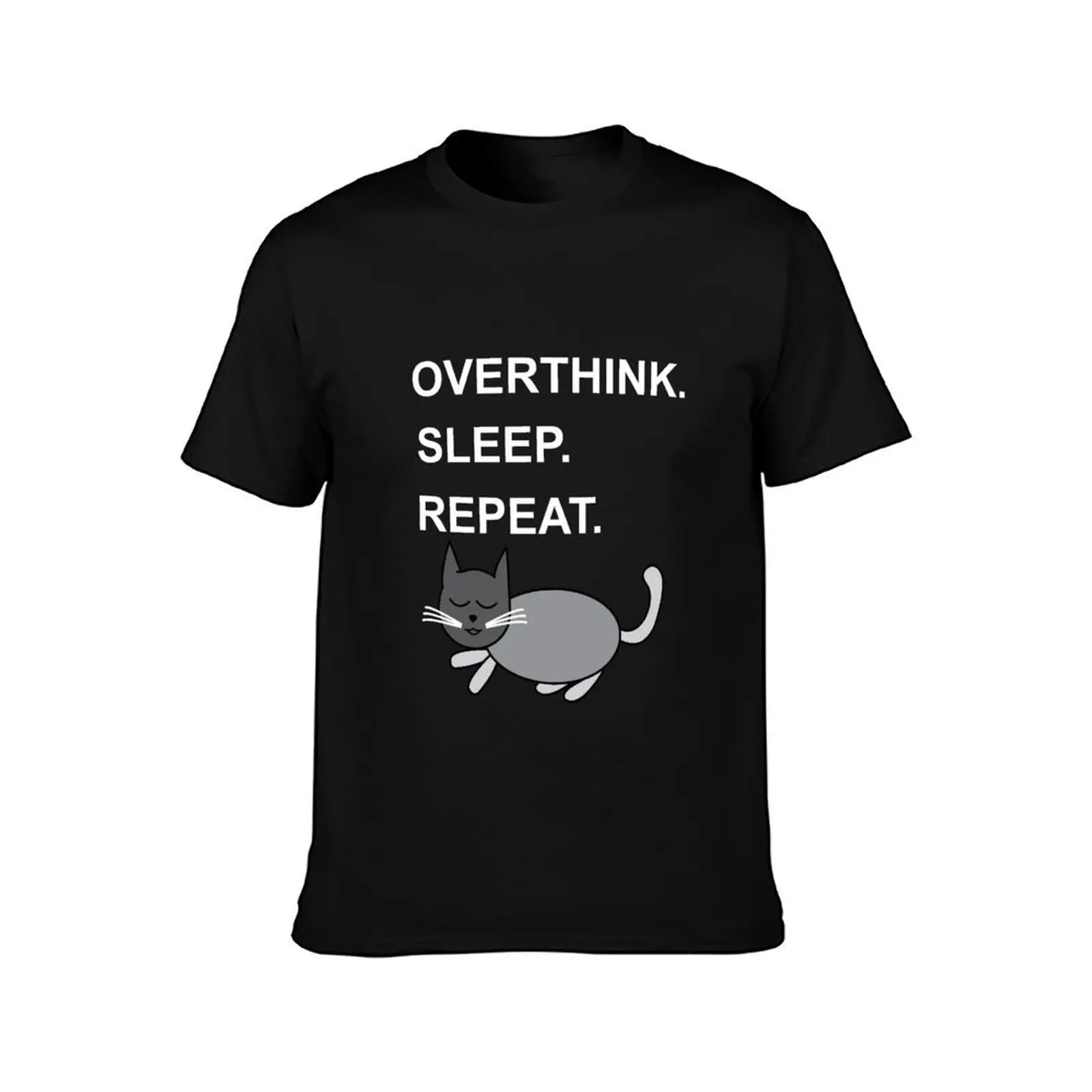 Overthink Sleep Repeat Sleeping Cat T-Shirt, Summer Casual Cotton Tee, Oversized Streetwear Tops, Vintage Graphic Print
