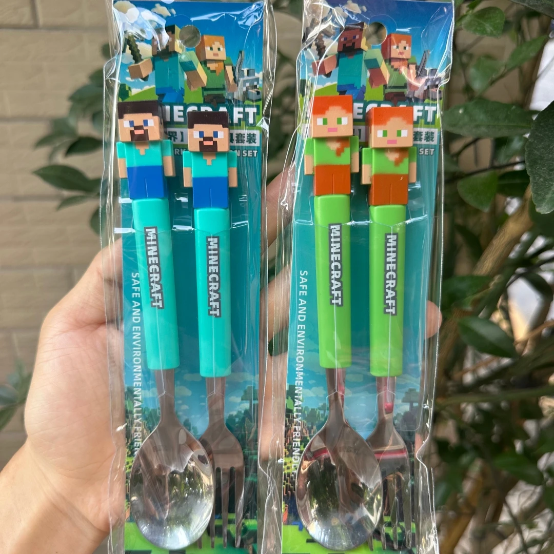 New Kids Funny Fork Spoon Set Minecrafted ABS Handle Stainless steel Tableware Two-piece Set Fork Spoon House Stuff 2026 Gifts