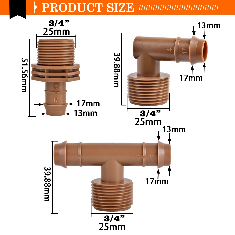 4Pcs 17mm PE Pipe Barb Connector Tee Elbow Plug Garden Water Hose 3/4\