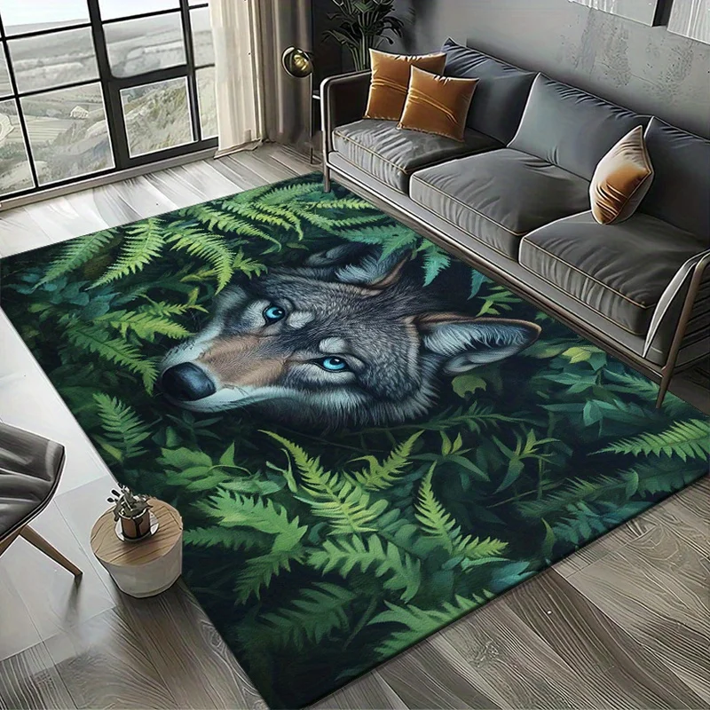 

Wolf Print Non-Slip Polyester Area Rug - High Density Crystal Velvet Living Room Carpet, Home Decorative Bedroom Floor Mat, Dura