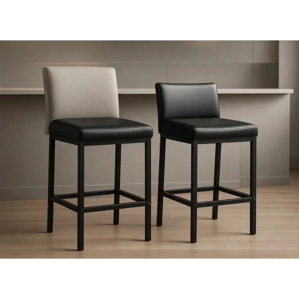 

Counter Height Saddle Stools Set of Two 24.8 Inch Curved Seat 2.4 Inch Thick Cushion for Kitchen Dining Cafe Black