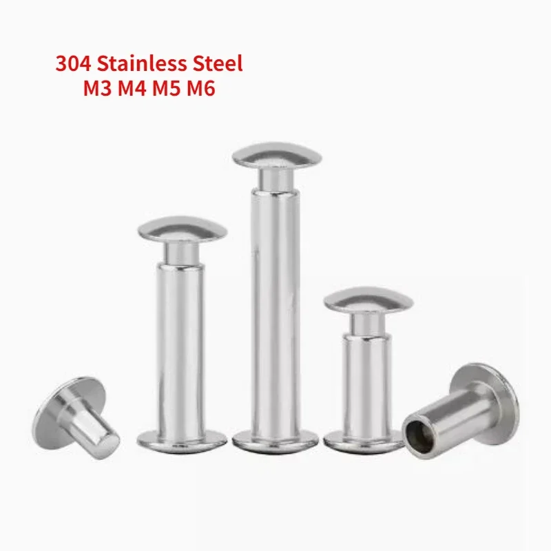 20/40/50/100sets M3 M4 M5 M6 304 Stainless Steel Butt Rivet with Mushroom Head Semi-hollow Set Male and Female 4~40mm Length