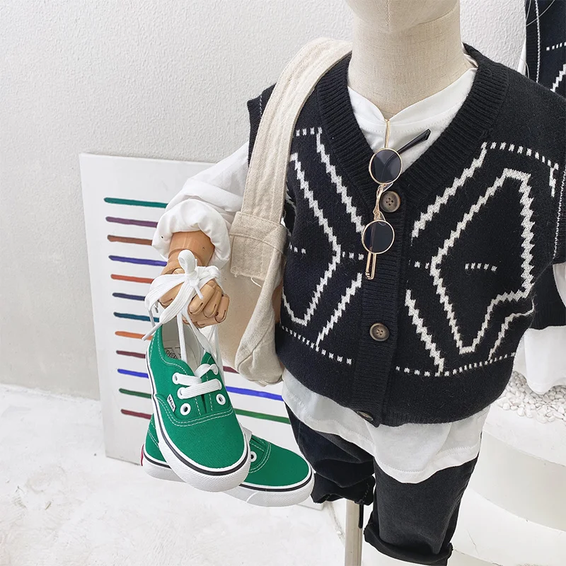 Family Daughter Son Matching Outfit Autumn Dad Mother And Child Knit Sweater Vest+Shirt+Pants 3pcs Sets Parent-Child Pair Look