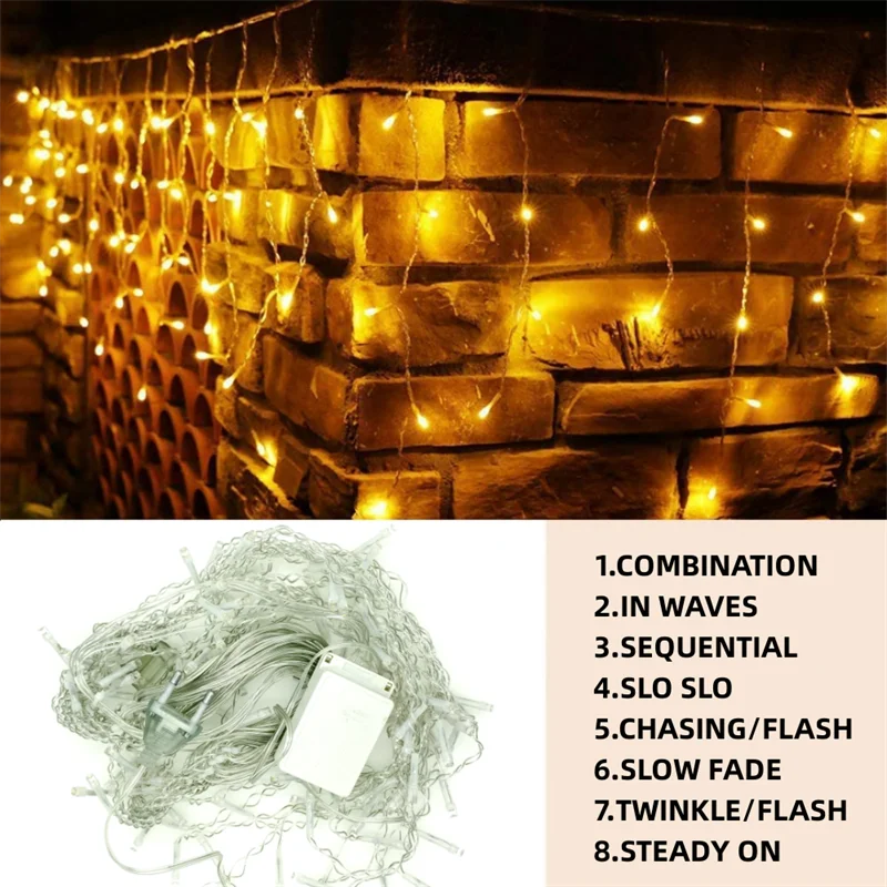 Cortina LED Icicle String Light, Decorações de Natal para casa, ao ar livre, Garland de rua na casa, 220V, 5m, Droop 0.4-0.6m, inverno