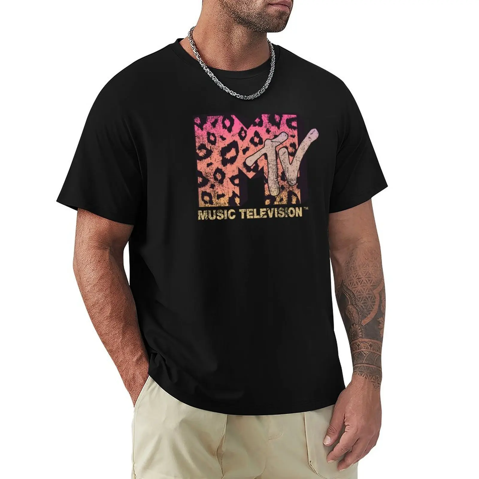 MTV Music Television Leopard Print Logo Fill T-Shirt t shirts for man graphic funny T-Shirt