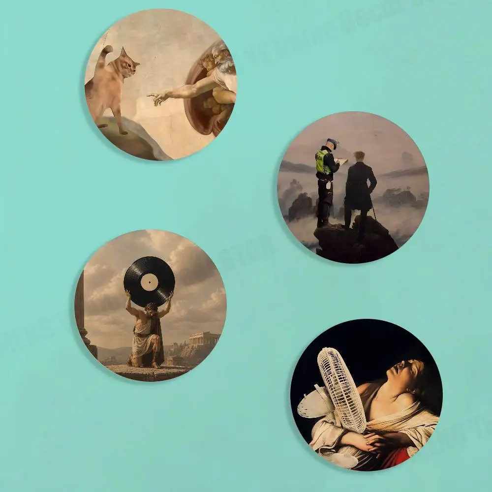 Humorous Famous Paintings Wood Coaster Mug Tea Coffee Cup Pad Heat Resistant Placemats Tableware Decor