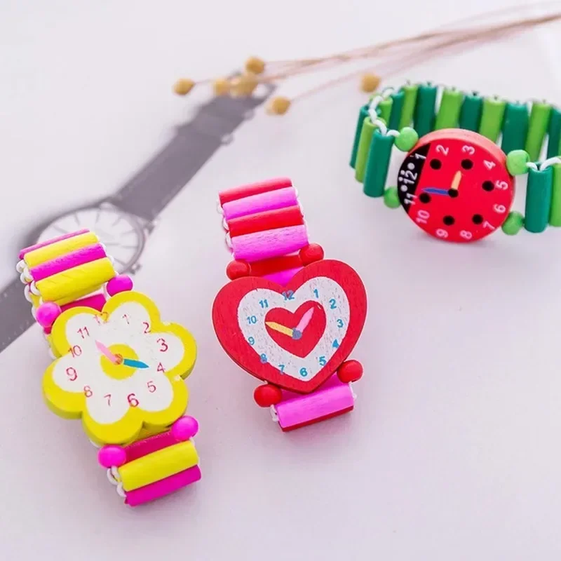 2024 Wooden Color Cartoon Bracelet Watch Toys Kids Birthday Party Gifts Pinata Filling Carnival Back To School Party Favors