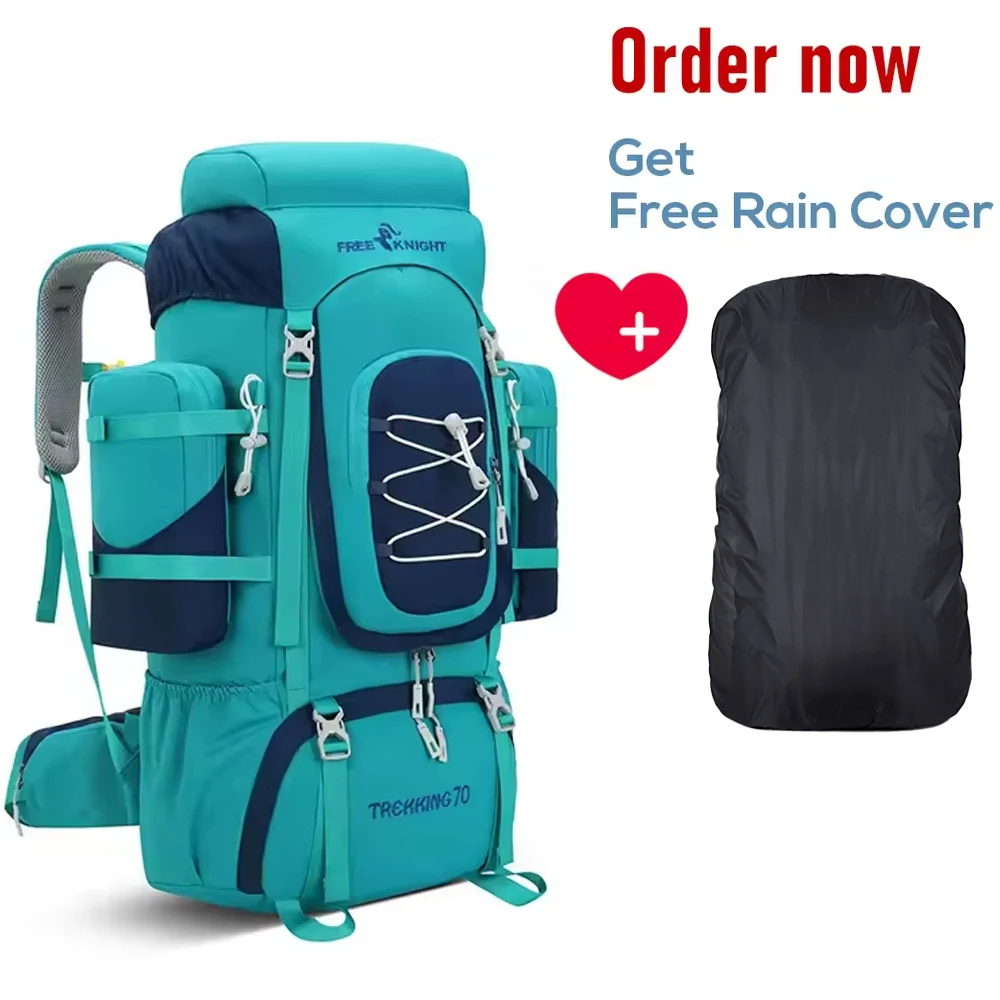 

FREE KNIGHT Outdoor Trekking Backpack Hiking Travel Sports Rucksack Waterproof Luggage Outing Bag 70L Daypack with Rain Cover