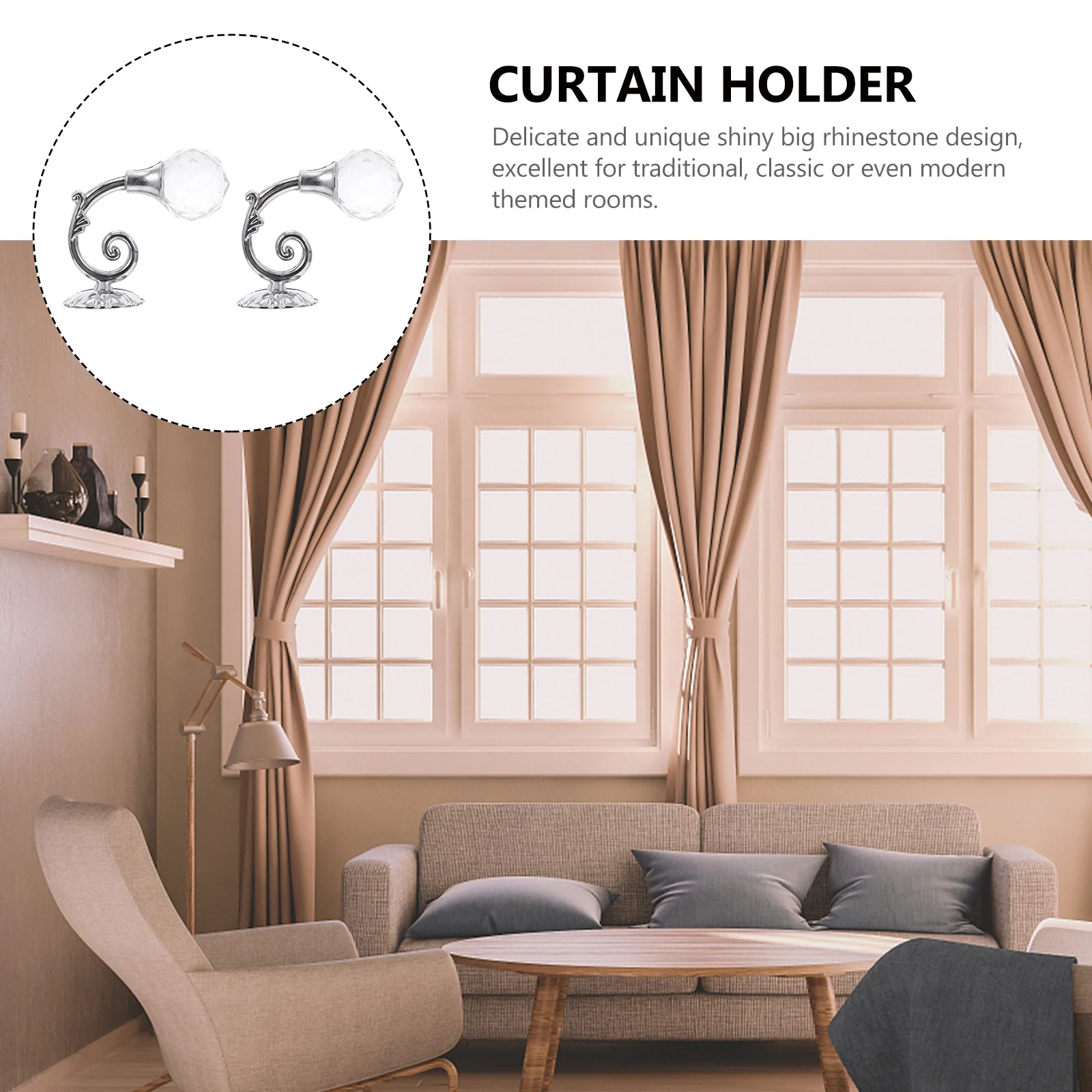 خطافات ستائر كريستالية متعددة الوظائف، ربطات عنق مزخرفة للمنزل وغرفة الزفاف، شماعات ستائر مثبتة على الحائط من حجر الراين #4