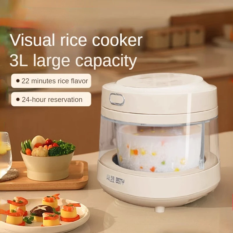 Household Rice Cooker 220V Visual 3L Capacity Multifunctional Transparent Glass Inner Tank for 1-6 Persons Kitchen Appliances